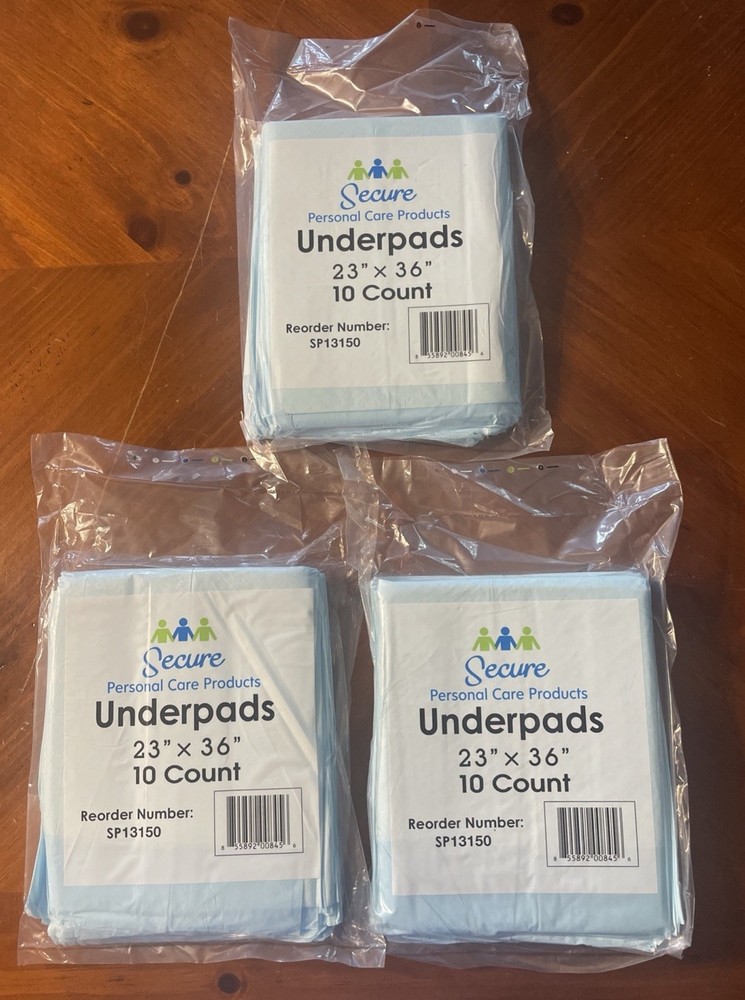 Secure Personal Care Underpads 23″ X 36″ Lot Of 3 PACKS =30 Pads Sealed