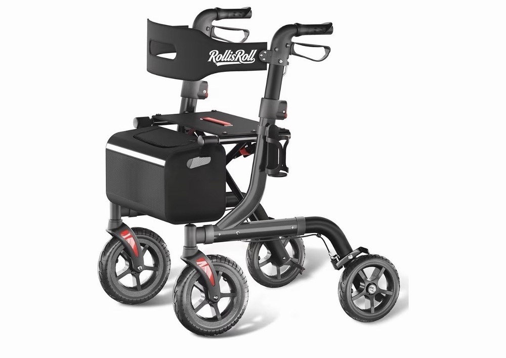 Rollisroll All Terrain Walker for Seniors with Seat, Foldable Aluminum Frame 10”