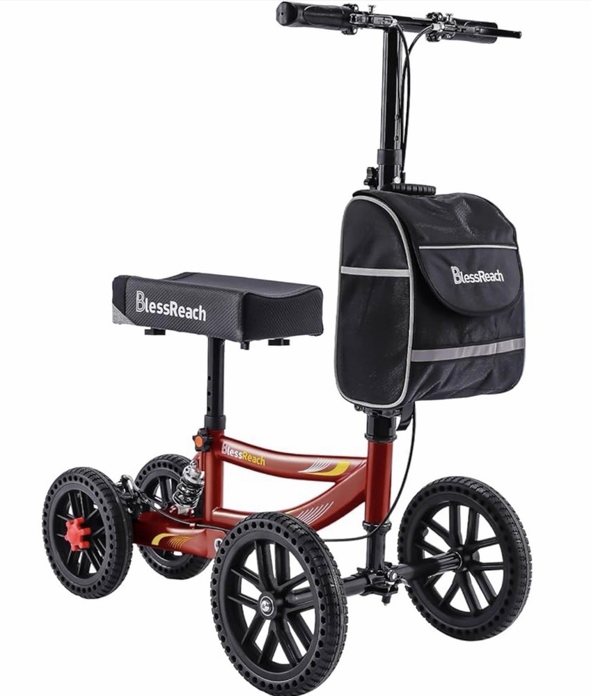 Blessreach Knee Scooter 300 Lb Capacity, All-Terrain 12″/10″ Wheels, Disc Brake