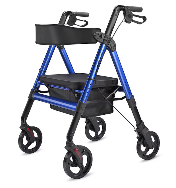Yescom Rollator w/Seat – Upright Bariatric Walker w/8″ wheels- 18″x16″ Seat Blue