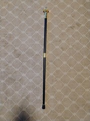Walking Cane Decorative Gold Tone Dog Head Handle, Black Gold, Metal