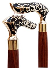 Vintage Designer Brass Handle Antique Style Victorian Cane Wooden Walking Stick