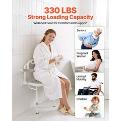Uimoso Foldable Shower Chair Wall Mounted Shower Seat with Backrest & Armrest