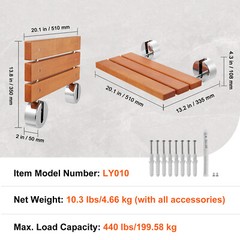 VEVOR Folding Teak Shower Seat 20.1“ x 13.2“ Wall Mounted Shower Bench 440 lbs