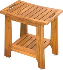18″ Standard Teak Shower Bench with Shelf & Handle – Waterproof