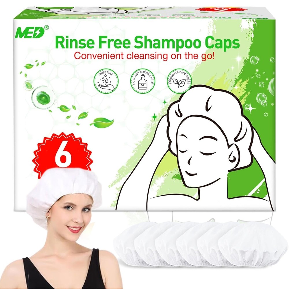 Shampoo Caps No Rinse Waterless Hair Washing Shower Caps 6 Packs Elderly Women