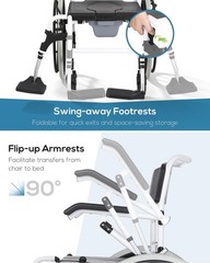 22″ 3-in-1 Self-Propelled Heavy Duty Aluminum Wheelchair, 300LBs Capacity