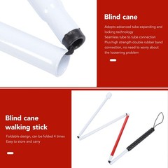 White Folding Blind Cane Walking Stick Red Reflective Tape 50.8 Inch Anti Slip