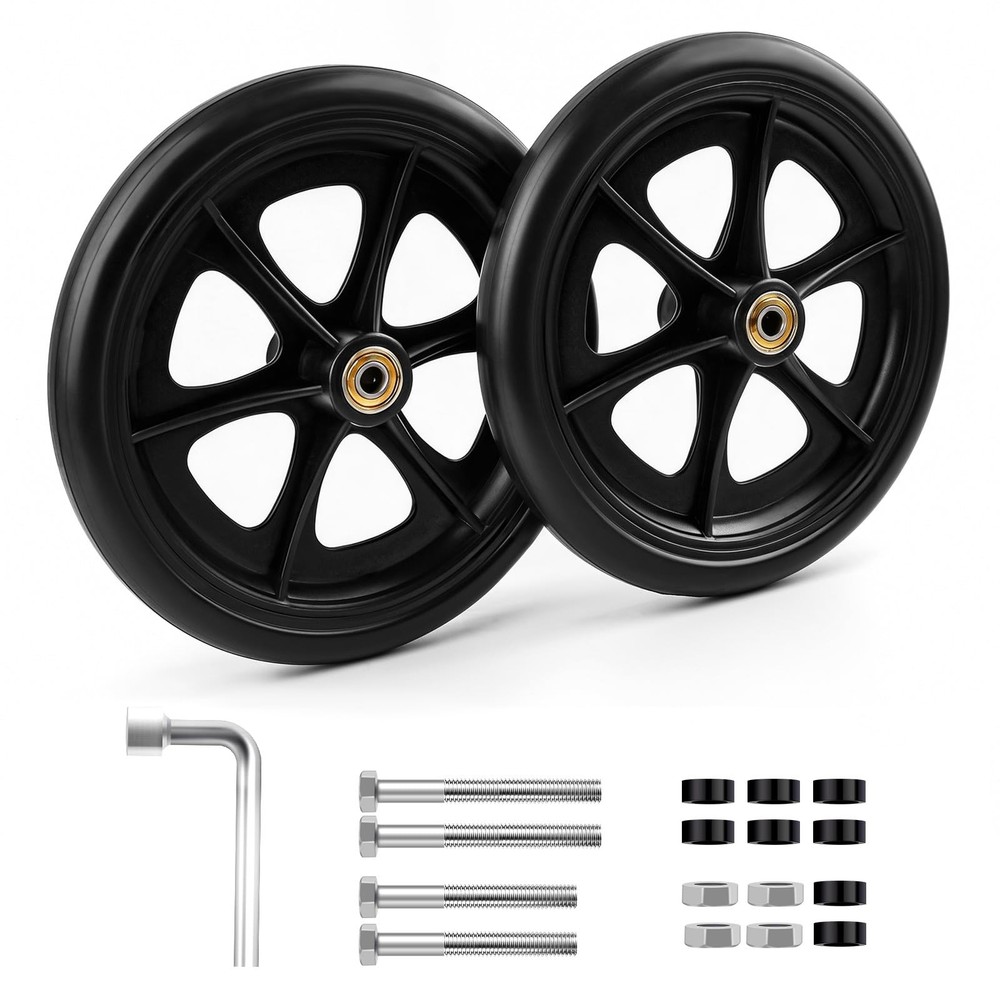 2 Pcs 8 Inch Walker Wheels Replacement Solid Wheelchair Front Wheels,Anti-Sli…