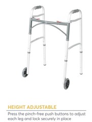 2-Wheel Aluminum Walking Frame Walker, Adjustable Height 32-39 in, 350 lb