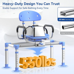 550Lbs Heavy Duty Sliding Shower Chair Tub Transfer Bench with 360° Swivel Seat,