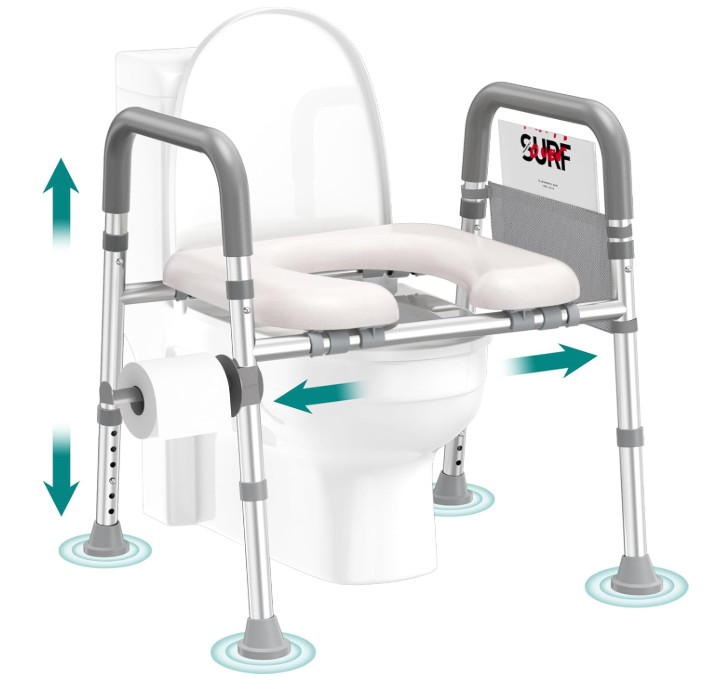 Soundfuse Raised Toilet Seat w/ Handles Adjustable 400lb Padded