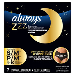 Always ZZZ Overnight Period Underwear S/M 7 Ct Leak Protection Women