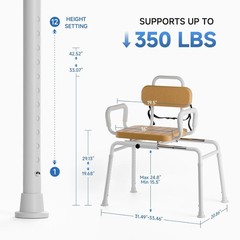 Loyoda Sliding Shower Chair w/ Extra-Wide 360° Swivel seat, Adjustable Height