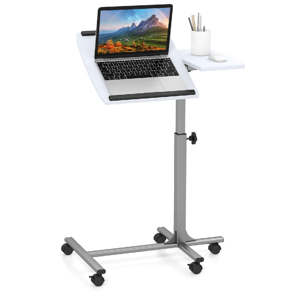 Giantex Overbed Table Wheels Medical Adjustable Bedside Table Mobile Standing