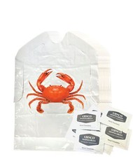 Disposable Crab Bibs for Adults with Wet Wipe Moist Towelettes, 50 Pc. Set…