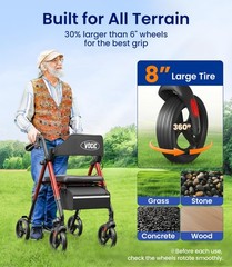 Walkers for Seniors, Z21 Rollator Walker with Seat Supports 350lb, 8″ Big Whe…