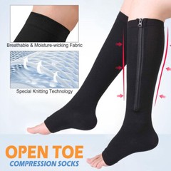 1/3PK Zipper Compression Socks Closed Toe 20-30mmHg With Zipper Safe Protection