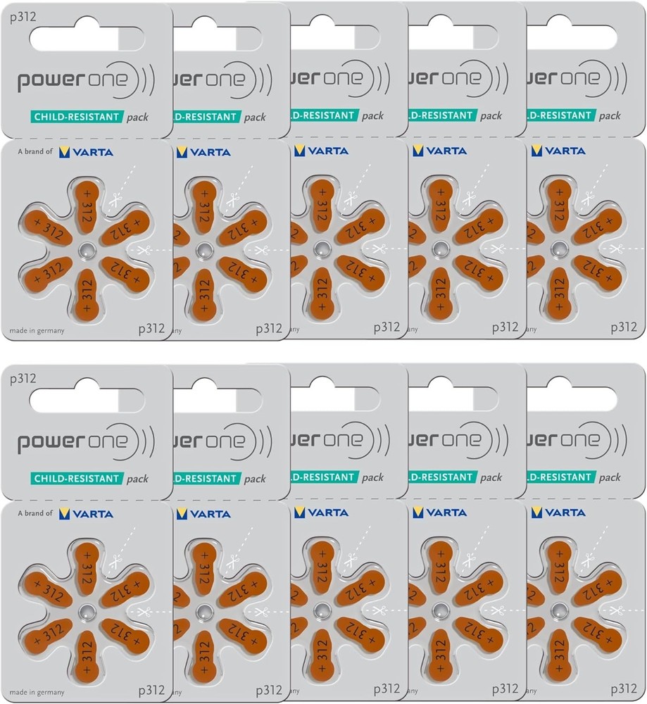 60 Powerone size 312 Hearing Aid Batteries, Made Germany, 60 Batteries Exp 2029