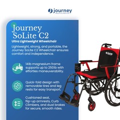 Journey SoLite C2 Ultra Lightweight Wheelchair, Foldable Manual Chair, Red