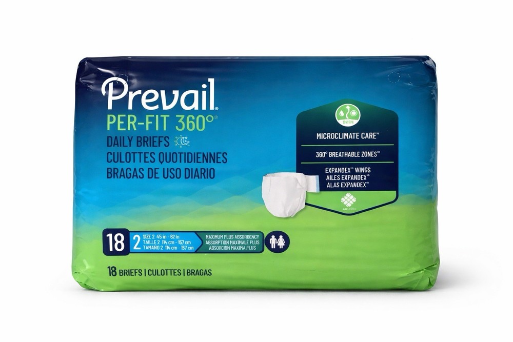 Prevail Per-Fit 360 Briefs Size 2 (45-62”) 18 Ct Max Plus Unisex