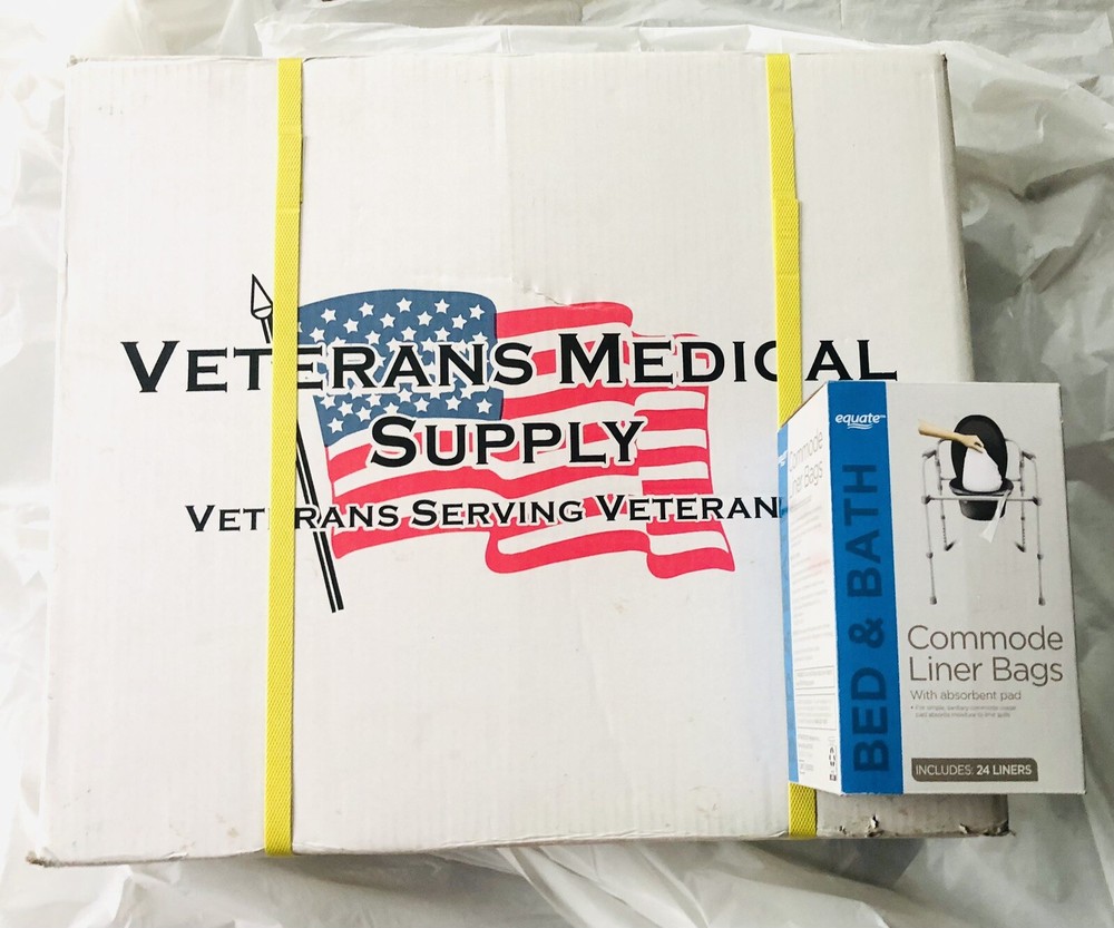 VMS Elder Care Raised Tall High Toilet Seat W Removable Arms & Bonus Liner Bags