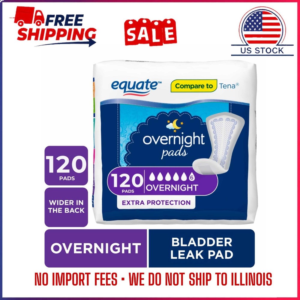 HOT ~ Equate Options Women’s Incontinence Pads, Unscented, Overnight (120 Count)