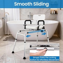 Sliding Tub Transfer Bench Adjust Height Shower Chair W/360 Degree Swivel Seat
