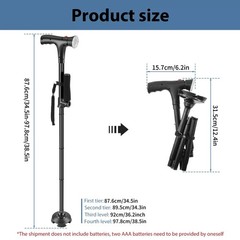 1* Lightweight Foldable Walking Cane W/360° Non-Slip Base&Emergency Alarm