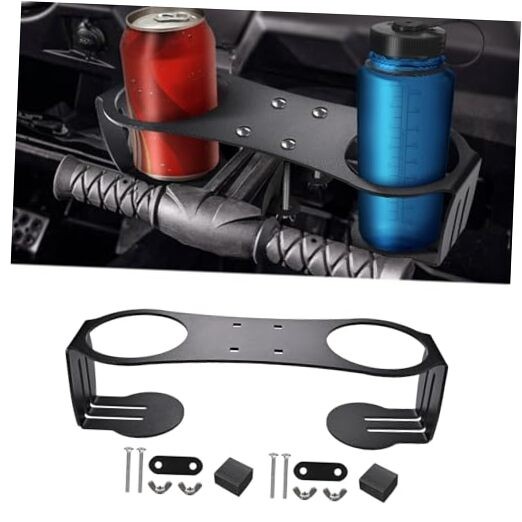 Grab Bar Dual Cup Holder,Motorcycle A3 Steel Powder Coated Drink Holder BLACK