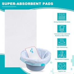 90 Count Absorbent Commode Pads for Bedside Commode Bucket, Commode Liners