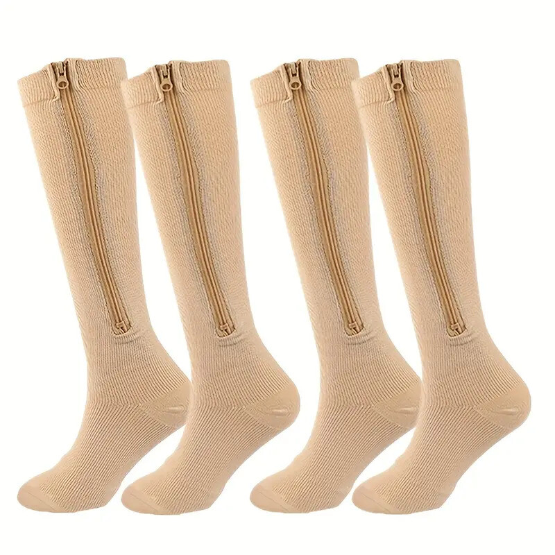 3x Zip-Up Compression Socks 30-40 mmHg GRADE Knee-High Unisex Leg Support NUDE–
