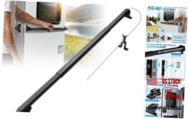 2-in-1 RV Screen Door Handle Grab Bar with Auto Closer, 21-34 in Adjustable