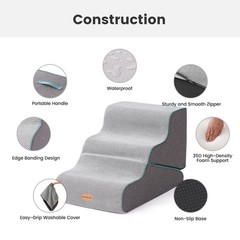 Gardner Pet Dog Stairs For Small Dogs 16.5 H 2 In 1 Transformable 3-Step Pet