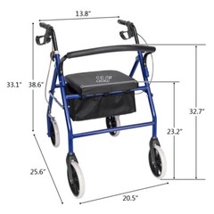 Folding Chair Seat Heavy Duty Rollator Iron Walker Handicap w/Wheels Black Blue