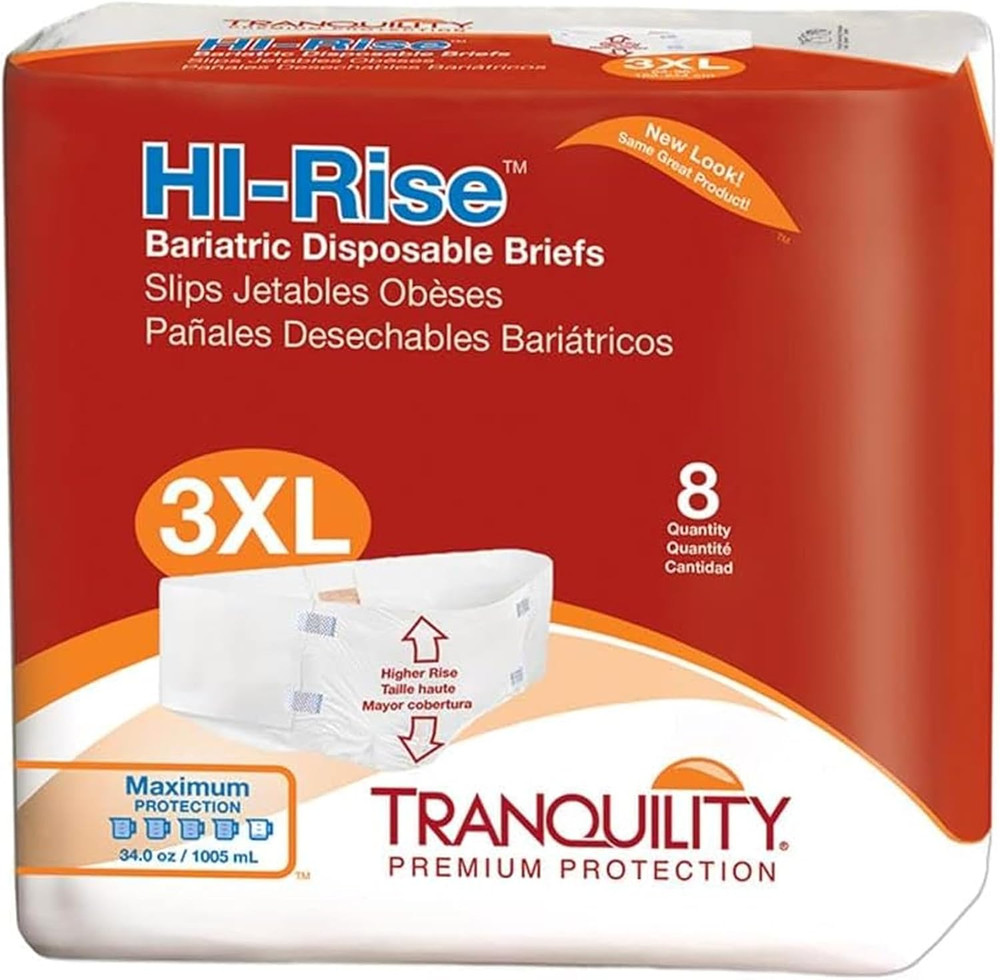 Bariatric Hi-Rise Disposable Briefs, 3X-Large, High Waistline with Peach Mat Cor