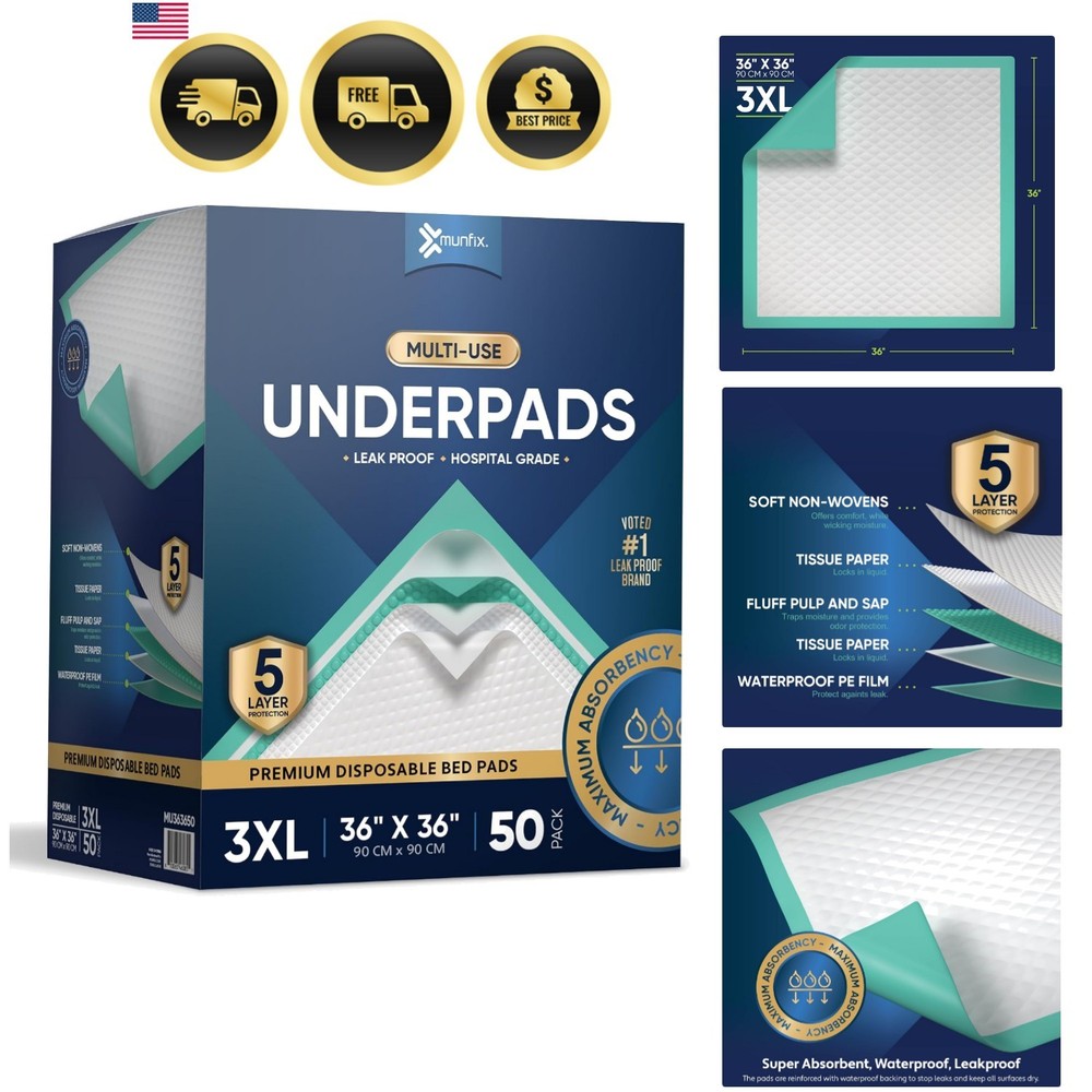 50 Pack Disposable Bed Pads 36 X 36 Inches, Super Absorbent Extra Large Incon…