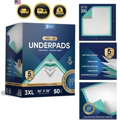 50 Pack Disposable Bed Pads 36 X 36 Inches, Super Absorbent Extra Large Incon…