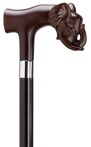 New Made in Italy Brown Elephant Head Hardwood Tapered Shaft Walking Cane Stick