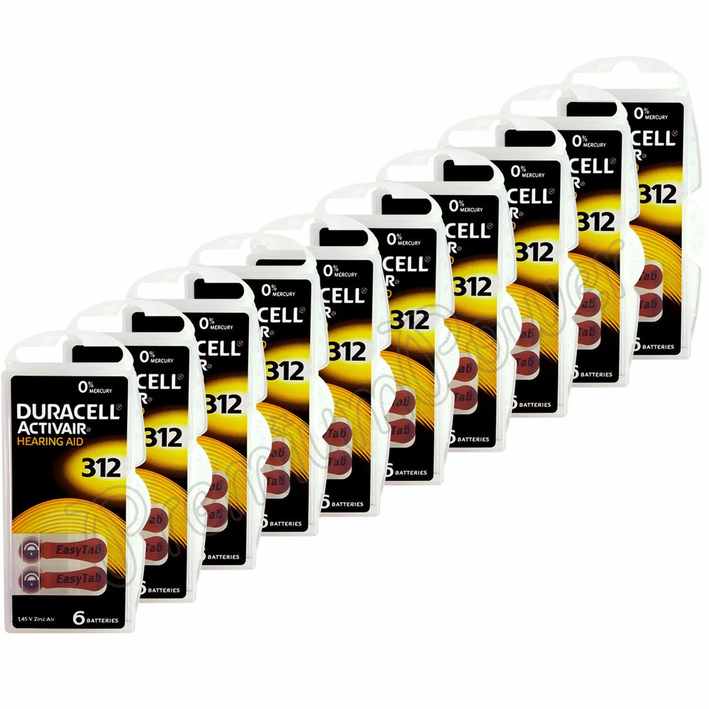 30 x Duracell Activair D312 312 Size Hearing aid batteries Zinc air