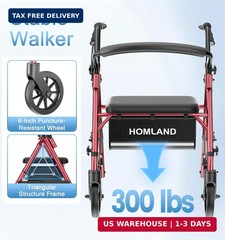 HOMLAND Walkers for Seniors with Seat, 16 Pounds Lightweight Rollator Walker wit