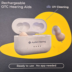 Audien Hearing OTC CIC Rechargeable Hearing Aids w/ UV Cleaning Charging Case