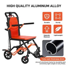 Portable Transport Chair 18 lbs Swinging Footrests Locking Handbrake Supports