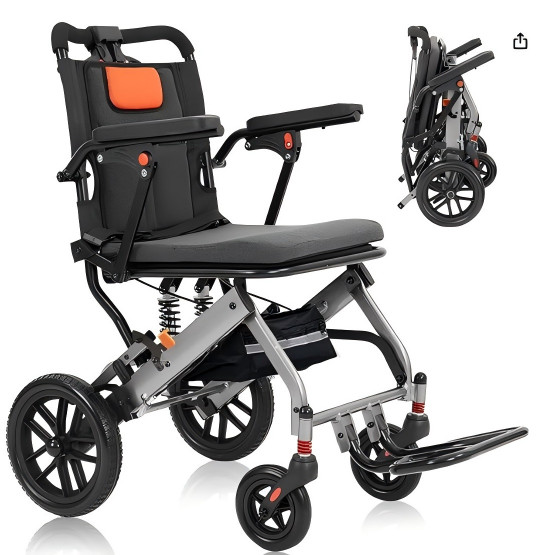 Transport Wheelchair for Seniors,Portable Lightweight Folding Chair w/ 16″ Seat