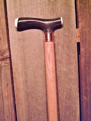 walking stick BLACK BUFFALO handle tapered RED OAK wood shaft Rubber bottom USA