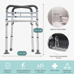 Adjustable Toilet Safety Rails with Foldable Frame Supports Up to 300 lbs