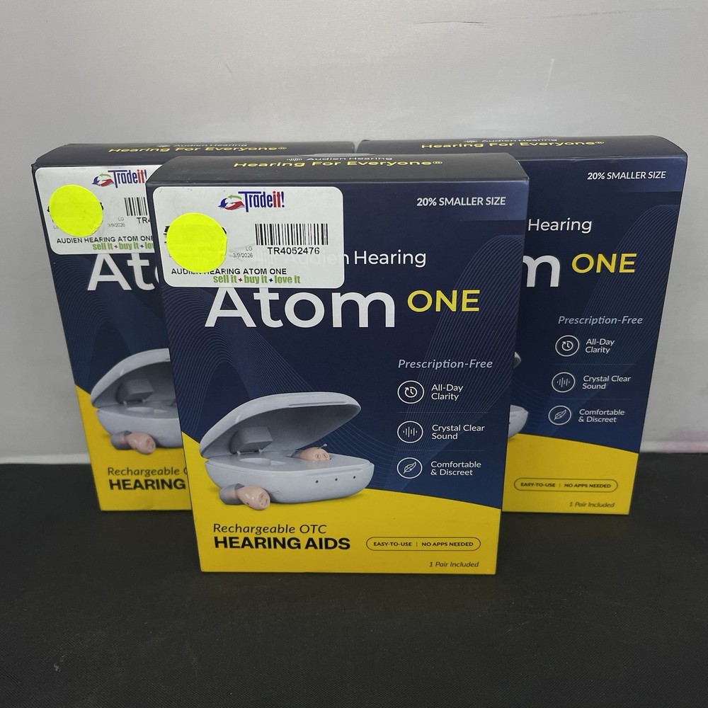 Audien Atom One OTC Hearing Aids Wireless, Rechargeable, Beige – Lot of 3 (New)