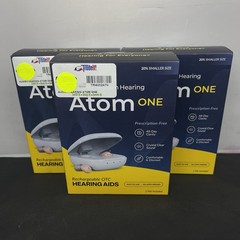 Audien Atom One OTC Hearing Aids Wireless, Rechargeable, Beige – Lot of 3 (New)