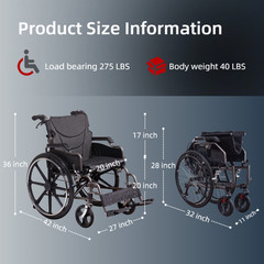Folding Manual Transport Wheelchair, 20 “ Seat With Front and Rear Locking Hand