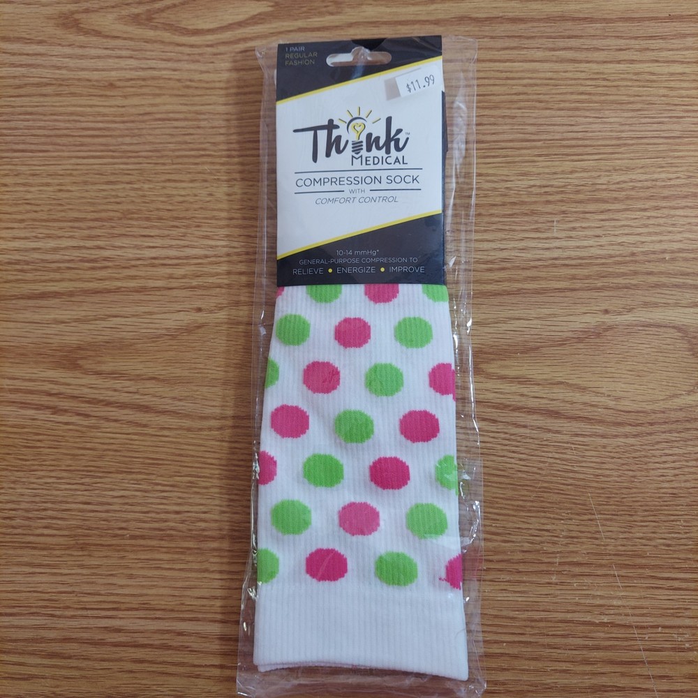 Think Medical Compression Socks Pink Green Polka Dot Unisex Men Women